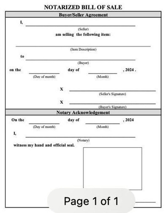 Notarized Bill of Sale Template